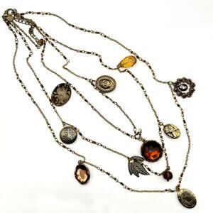 VJ VICKY JOUSAN Multi Layered Locket Cameo Charm Necklace Gold Tone Antique Gold